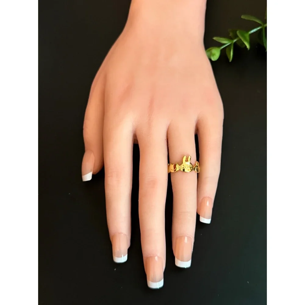 Fashion Ring Set 4pc Pink Camellia Butterfly Gold Character Crystal Bypass Rings